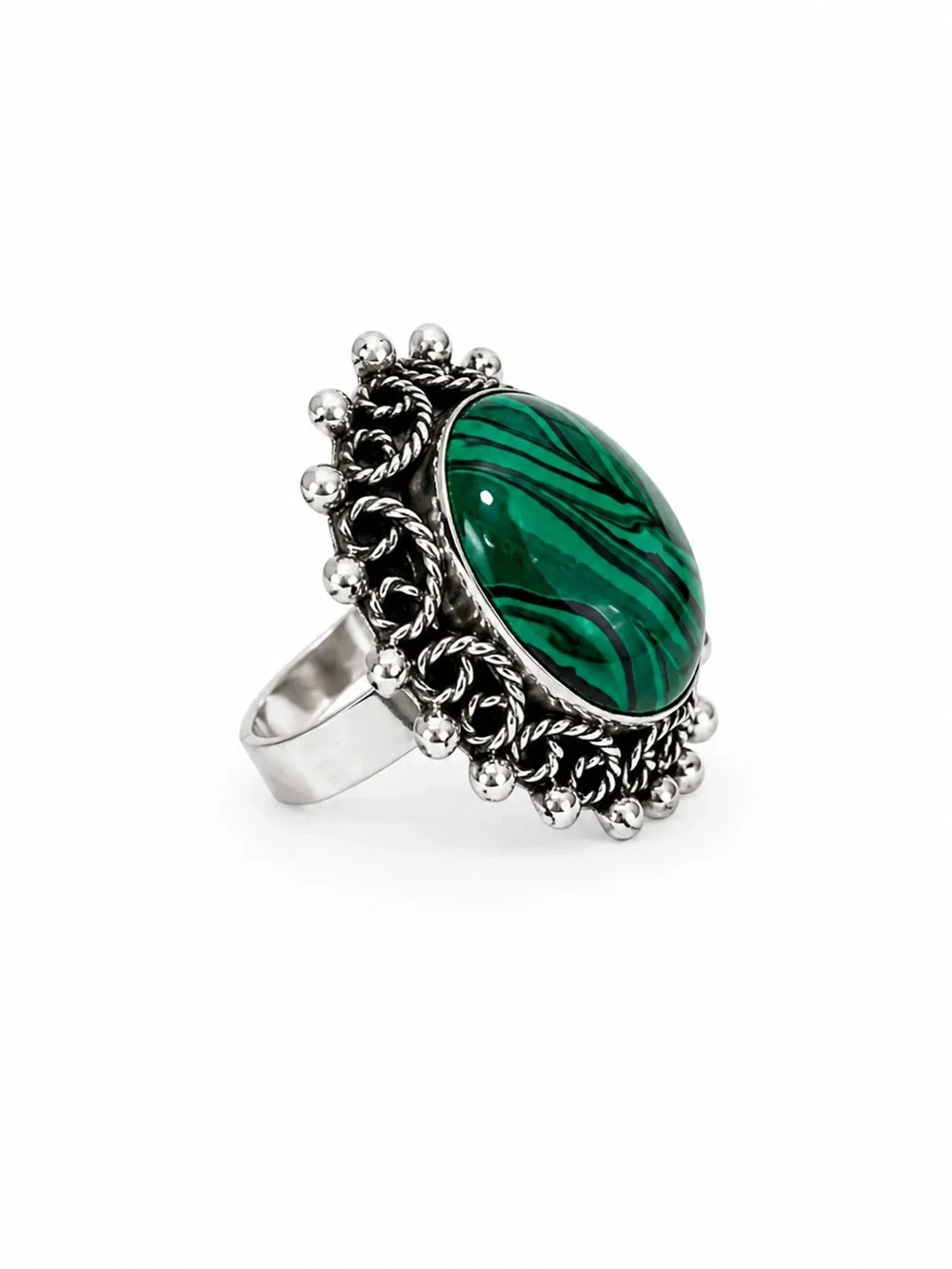 Green Stone Silver Statement Ring